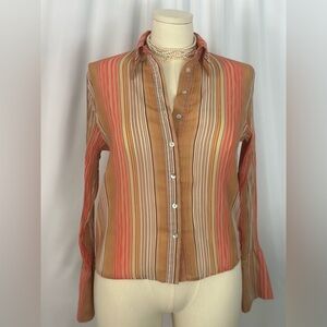 Caviar Tan and Pink Long Sleeve Button Down Shirt (764)